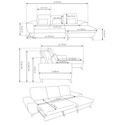 Raztegljiva kotna oblazinjena sedežna garnitura z shranjevalnim prostorom v obliki črke L ALTA, leva, rumena