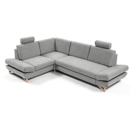 Raztegljiva kotna oblazinjena sedežna garnitura z vgrajenim prostorom za shranjevanje v obliki črke L AVESTA, leva, siva