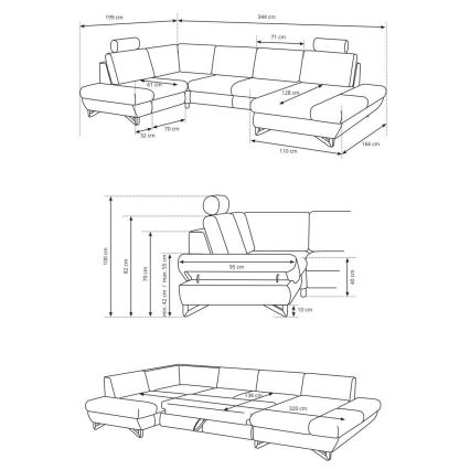 Raztegljiva kotna oblazinjena sedežna garnitura v U-obliki z prostorom za shranjevanje AVESTA, modra