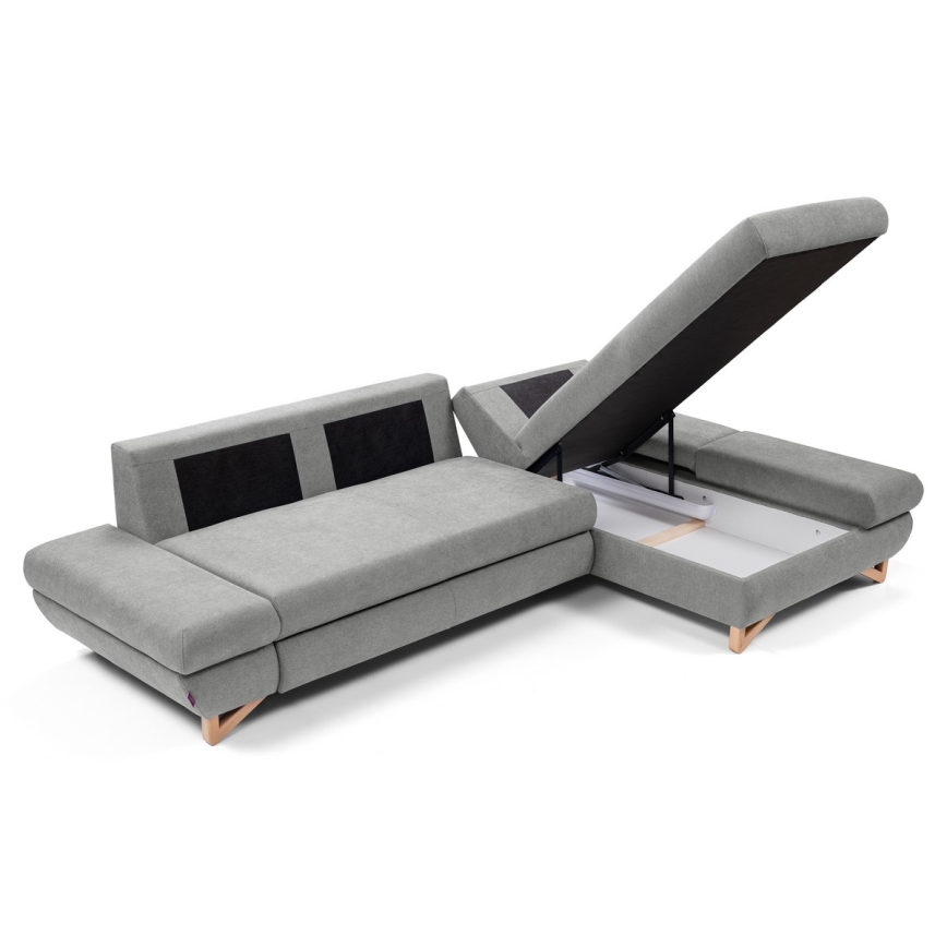 Raztegljiva kotna oblazinjena sedežna garnitura z shranjevalnim prostorom v obliki L AVESTA, desna, siva