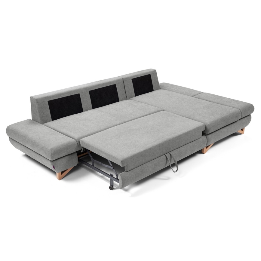 Raztegljiva kotna oblazinjena sedežna garnitura z shranjevalnim prostorom v obliki L AVESTA, desna, siva