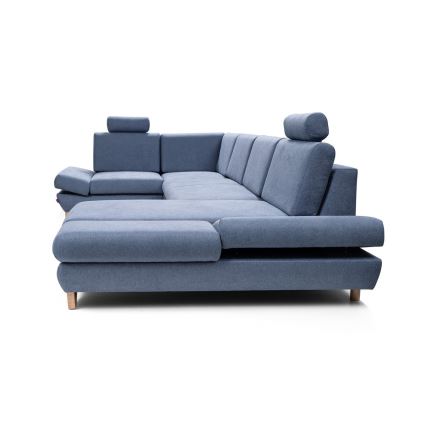 Raztegljiva kotna tapecirana sedežna garnitura v obliki črke U z vgrajenim prostorom za shranjevanje AVESTA, modra