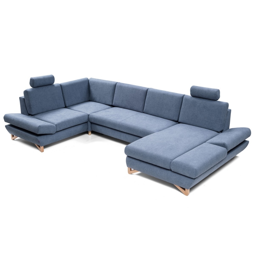 Raztegljiva kotna tapecirana sedežna garnitura v obliki črke U z vgrajenim prostorom za shranjevanje AVESTA, modra