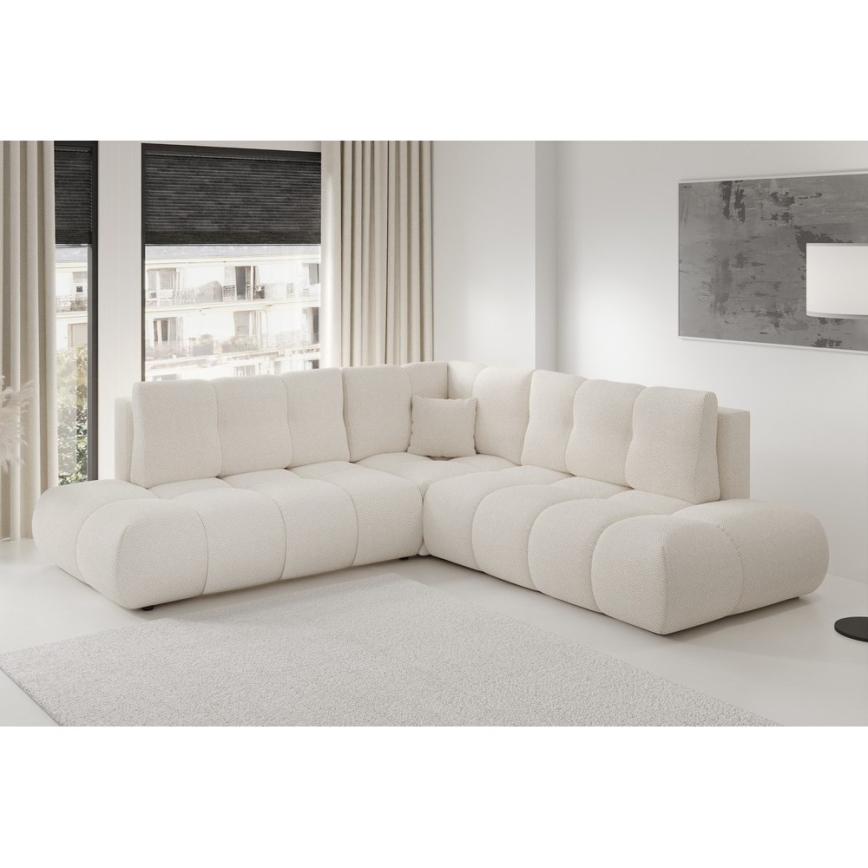 Raztegljiva kotna oblazinjena sedežna garnitura v obliki črke L ALMADA, desna, bež