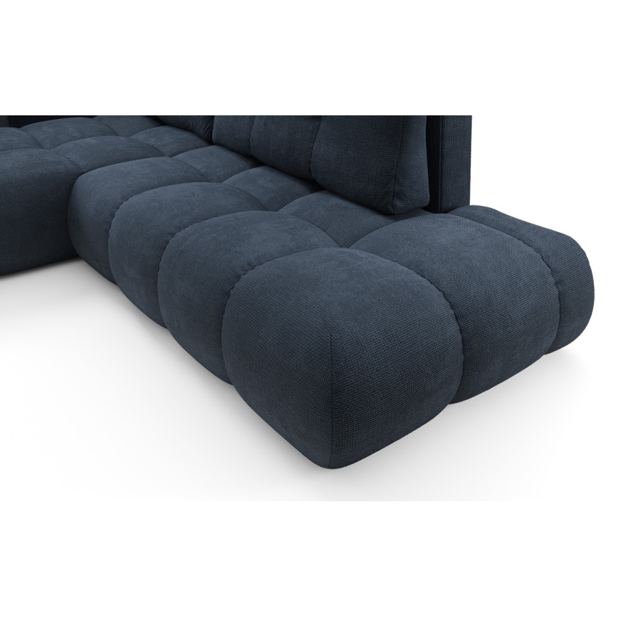 Raztegljiva kotna oblazinjena sedežna garnitura ALMADA v obliki črke L, leva, z shranjevalnim prostorom, modra