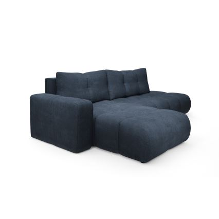 Raztegljiva kotna oblazinjena sedežna garnitura ALMADA v obliki črke L, leva, z shranjevalnim prostorom, modra