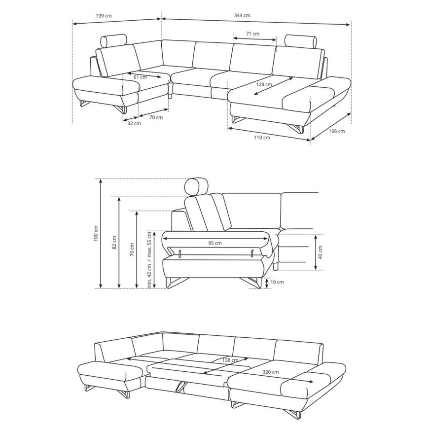 Raztegljiva kotna oblazinjena sedežna garnitura v obliki črke U z vgrajenim prostorom za shranjevanje AVESTA siva
