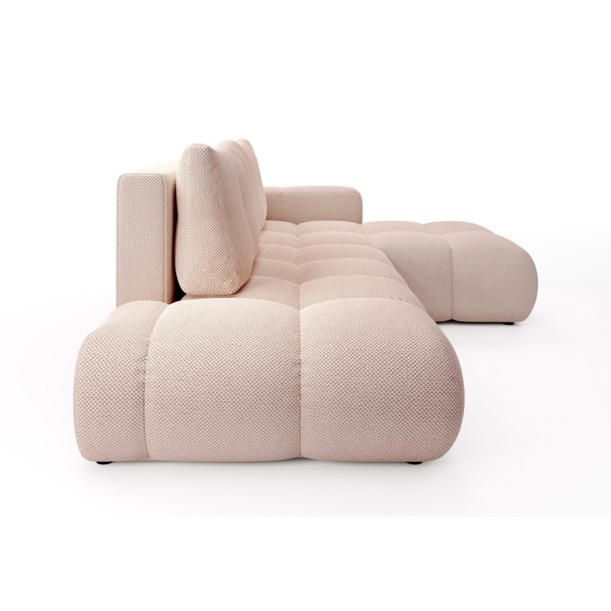 Raztegljiva oblazinjena kotna sedežna garnitura v L-obliki z shranjevalnim prostorom ALMADA, desna, rožnata