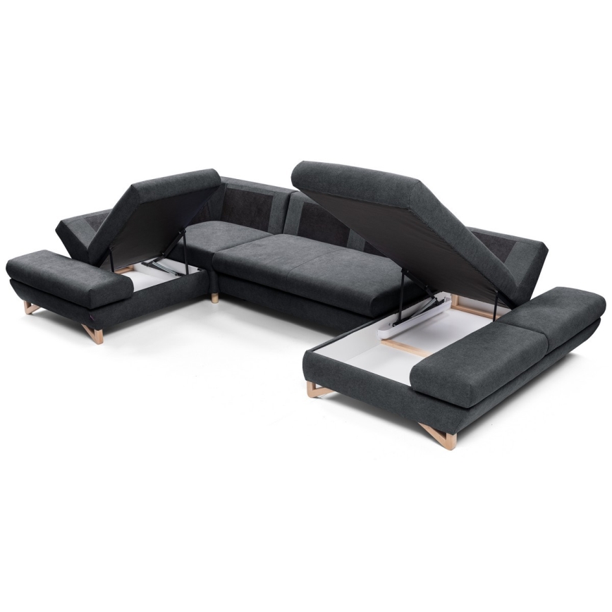 Raztegljiva oblazinjena kotna sedežna garnitura v obliki črke U z prostorom za shranjevanje AVESTA antracit