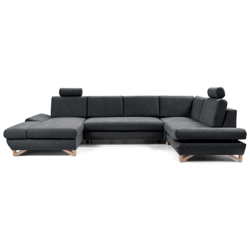 Raztegljiva kotna oblazinjena sedežna garnitura v obliki črke U AVESTA z prostorom za shranjevanje, antracit