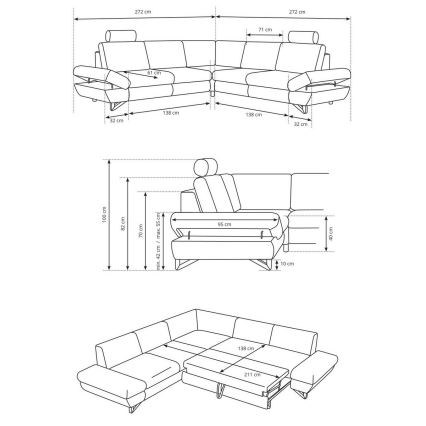 Raztegljiva kotna oblazinjena sedežna garnitura z vgrajenim prostorom za shranjevanje v obliki črke L AVESTA antracit
