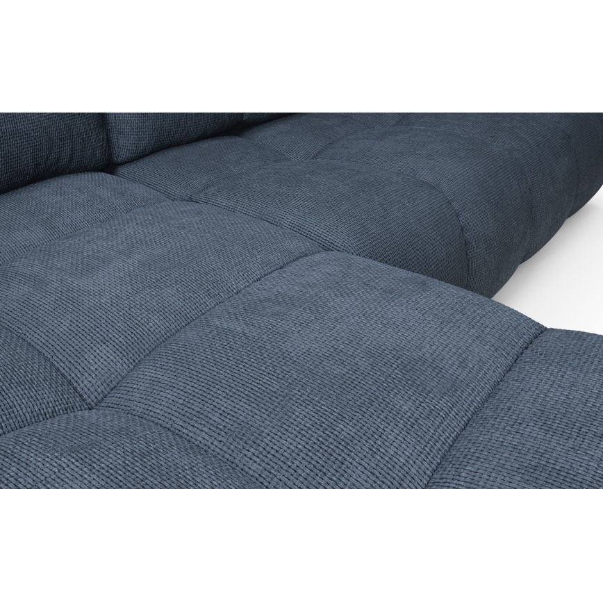 Raztegljiva oblazinjena kotna sedežna garnitura z vgrajenim prostorom za shranjevanje v L-obliki ALMADA, levo, modra