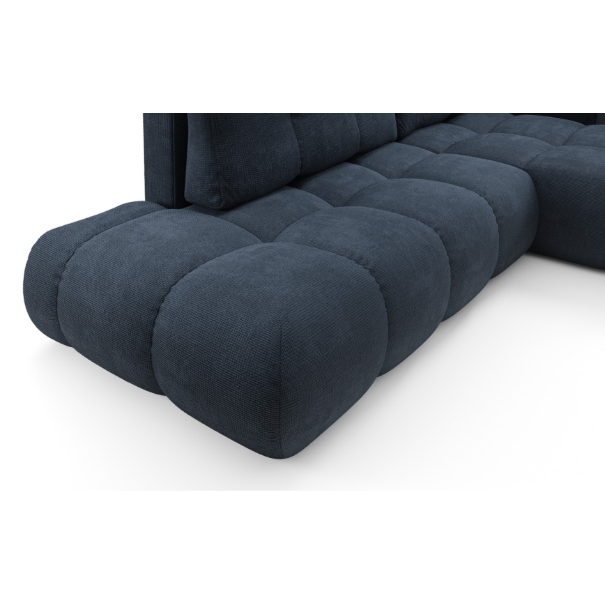 Raztegljiva oblazinjena kotna sedežna garnitura ALMADA v L-obliki z prostorom za shranjevanje, desna, modra