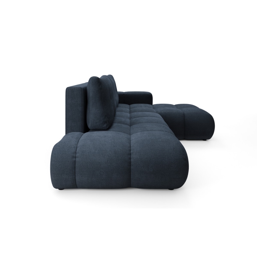 Raztegljiva oblazinjena kotna sedežna garnitura ALMADA v L-obliki z prostorom za shranjevanje, desna, modra