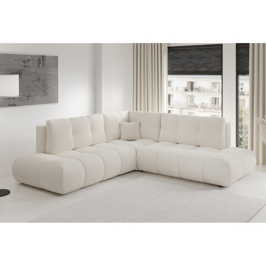 Raztegljiva kotna oblazinjena sedežna garnitura z prostorom za shranjevanje v obliki L ALMADA, leva, bež