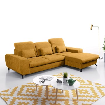 Raztegljiva kotna oblazinjena sedežna garnitura z shranjevalnim prostorom v L-obliki ALTA, desna, rumena