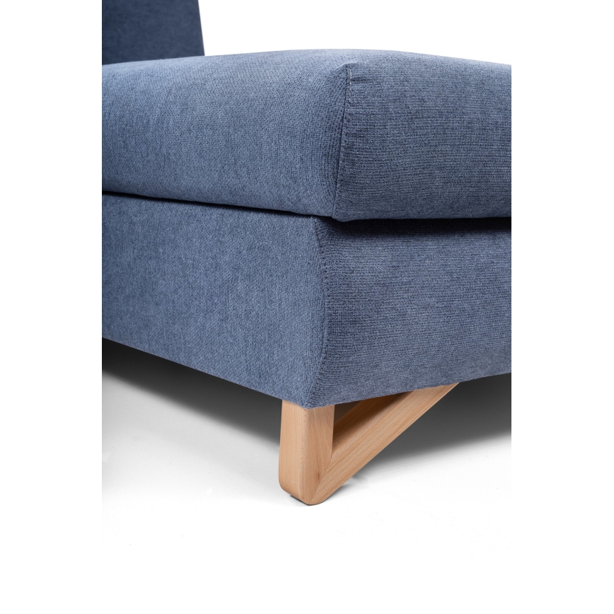 Raztegljiva kotna oblazinjena sedežna garnitura AVESTA v obliki L, desna, modra, s prostorom za shranjevanje