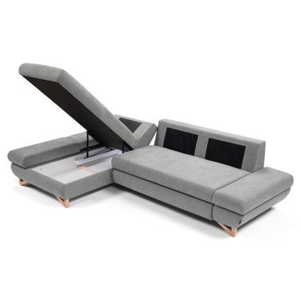 Raztegljiva kotna oblazinjena sedežna garnitura z shranjevalnim prostorom v obliki črke L AVESTA, leva, siva