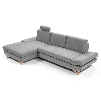 Raztegljiva kotna oblazinjena sedežna garnitura z shranjevalnim prostorom v obliki črke L AVESTA, leva, siva