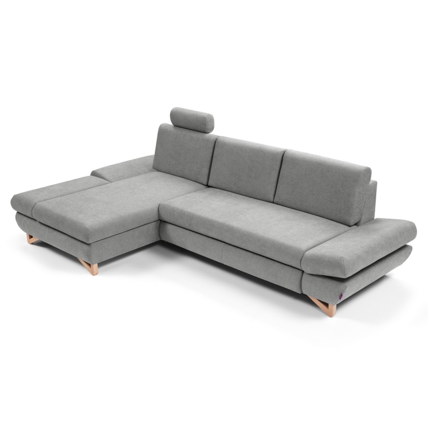 Raztegljiva kotna oblazinjena sedežna garnitura z shranjevalnim prostorom v obliki črke L AVESTA, leva, siva