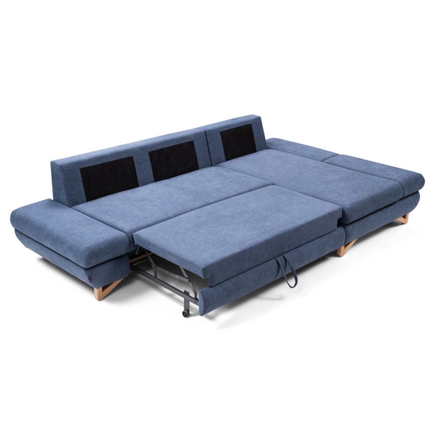 Raztegljiva kotna oblazinjena sedežna garnitura v obliki črke L AVESTA, z prostorom za shranjevanje, desna, modra