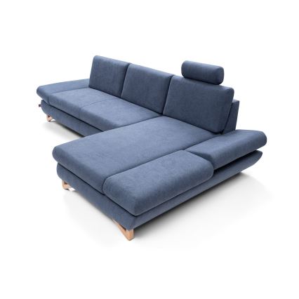 Raztegljiva kotna oblazinjena sedežna garnitura v obliki črke L AVESTA, z prostorom za shranjevanje, desna, modra