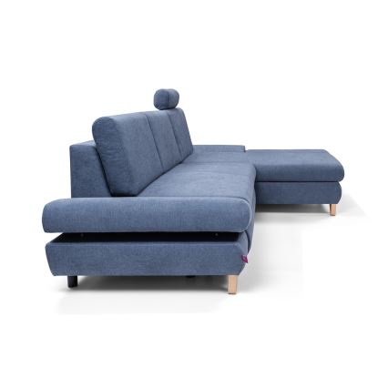 Raztegljiva kotna oblazinjena sedežna garnitura v obliki črke L AVESTA, z prostorom za shranjevanje, desna, modra