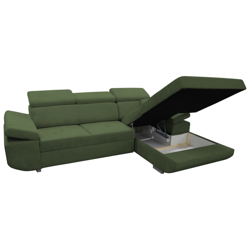 Raztegljiva kotna sedežna garnitura CASTELO v obliki L s shranjevalnim prostorom, desna, zelena