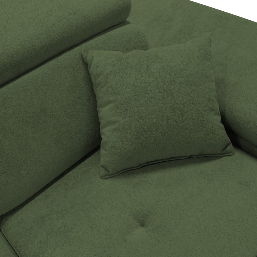 Raztegljiva kotna sedežna garnitura CASTELO v obliki L s shranjevalnim prostorom, desna, zelena