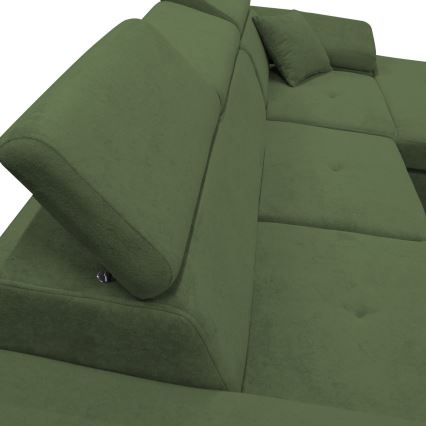 Raztegljiva kotna sedežna garnitura CASTELO v obliki L s shranjevalnim prostorom, desna, zelena