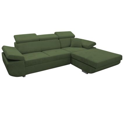 Raztegljiva kotna sedežna garnitura CASTELO v obliki L s shranjevalnim prostorom, desna, zelena
