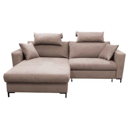 Raztegljiva kotna sedežna garnitura HORTA v obliki črke L, leva, z vgrajenim prostorom za shranjevanje — rožnata