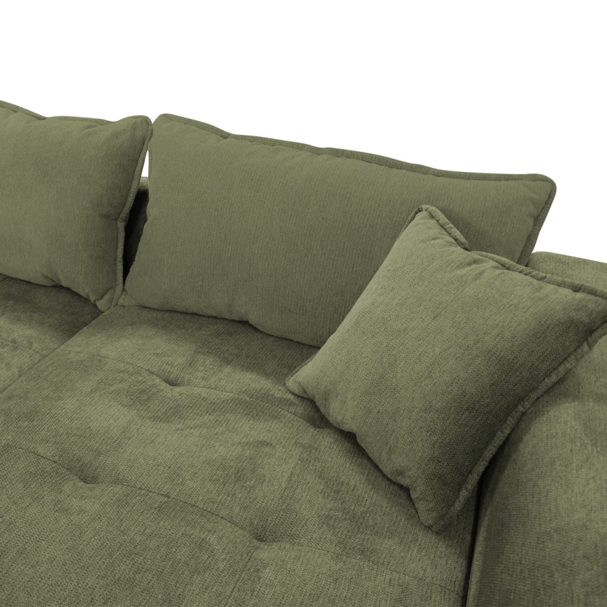 Raztegljiva kotna sedežna garnitura LAGOA v obliki L, desna, zelena, s prostorom za shranjevanje