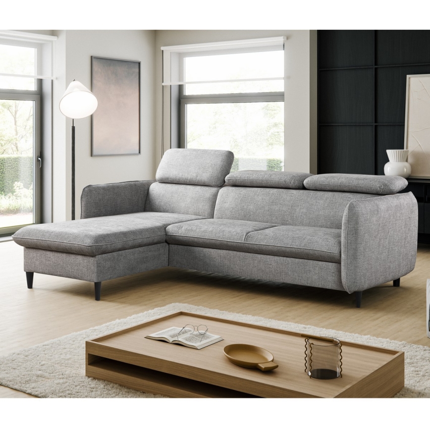 Raztegljiva kotna sedežna garnitura NISA v obliki črke L z prostorom za shranjevanje, siva, leva