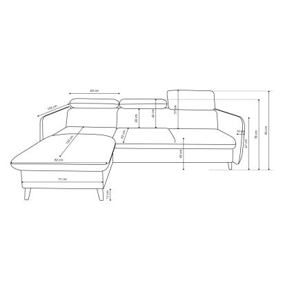 Raztegljiva kotna sedežna garnitura NISA v obliki črke L z prostorom za shranjevanje, siva, leva