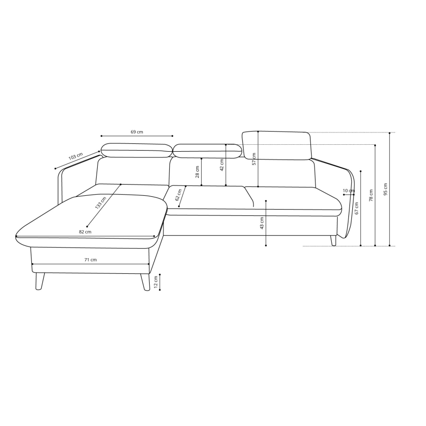 Raztegljiva kotna sedežna garnitura NISA v obliki črke L z prostorom za shranjevanje, siva, leva