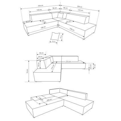 Raztegljiva kotna sedežna garnitura TERAMO v L-obliki, desna, bež, s shranjevalnim prostorom