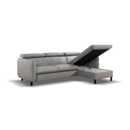 Raztegljiva kotna sedežna garnitura v obliki črke L z prostorom za shranjevanje NISA, siva, desna