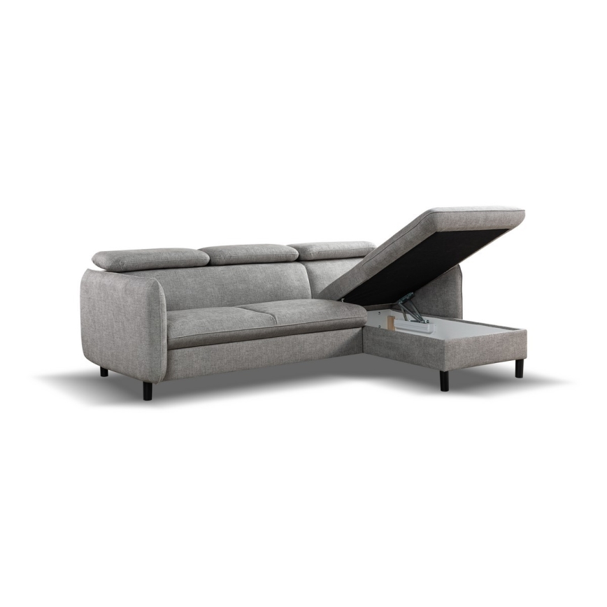 Raztegljiva kotna sedežna garnitura v obliki črke L z prostorom za shranjevanje NISA, siva, desna