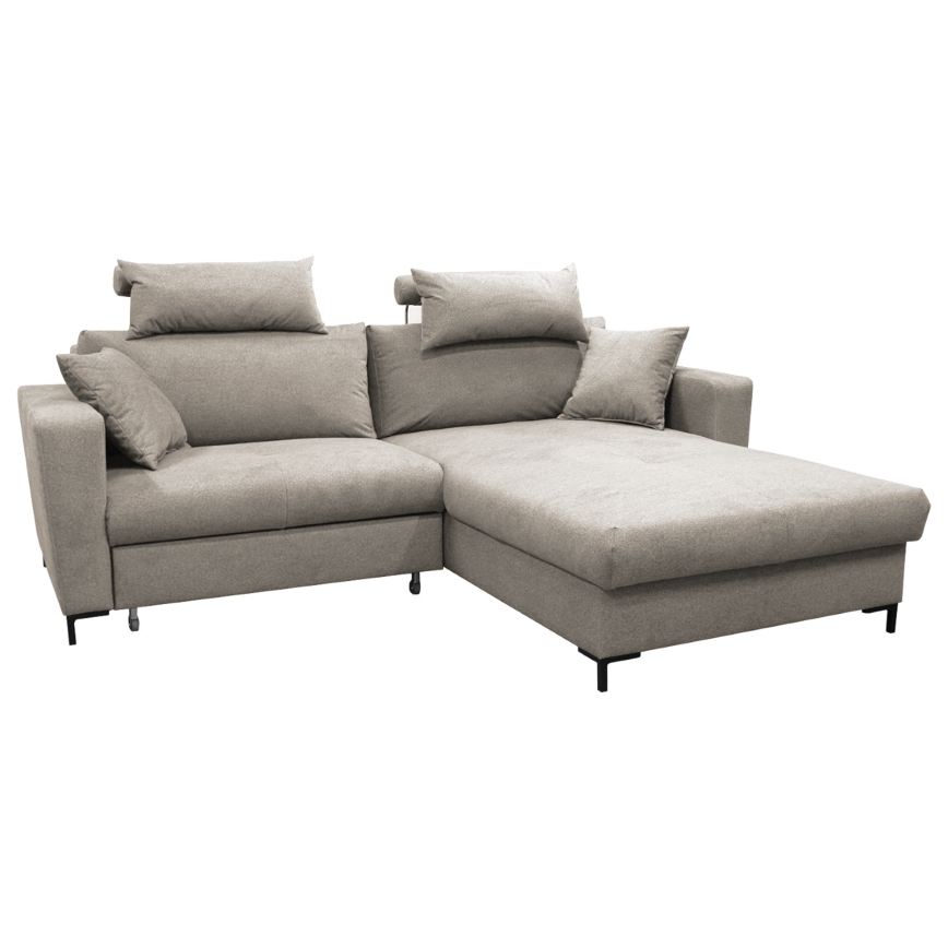 Raztegljiva kotna sedežna garnitura v obliki L HORTA, desna, s prostorom za shranjevanje, siva