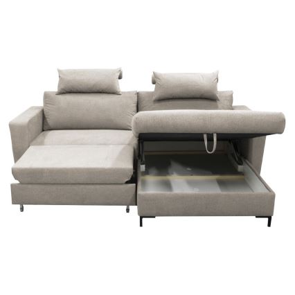 Raztegljiva kotna sedežna garnitura v obliki L HORTA, desna, s prostorom za shranjevanje, siva