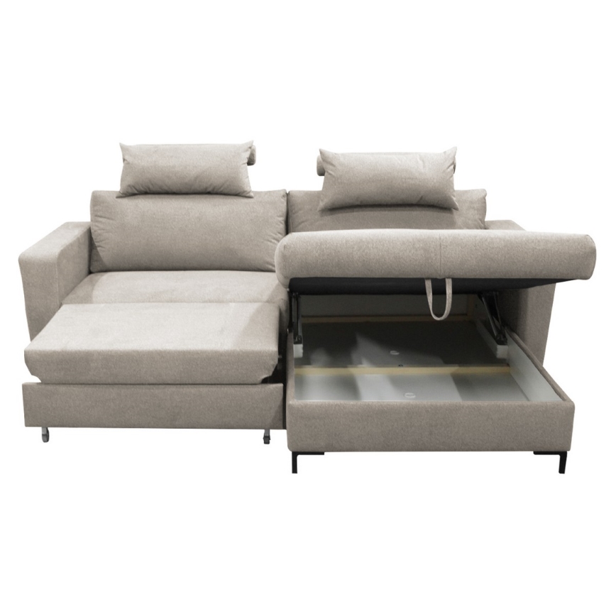 Raztegljiva kotna sedežna garnitura v obliki L HORTA, desna, s prostorom za shranjevanje, siva