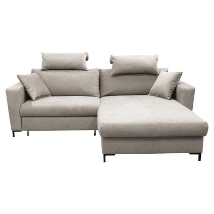 Raztegljiva kotna sedežna garnitura v obliki L HORTA, desna, s prostorom za shranjevanje, siva