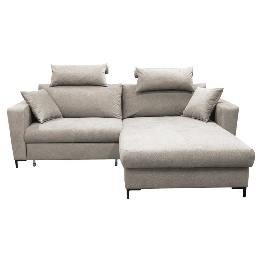 Raztegljiva kotna sedežna garnitura v obliki L HORTA, desna, s prostorom za shranjevanje, siva