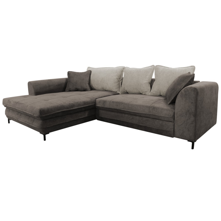 Raztegljiva kotna sedežna garnitura v obliki L LAGOA, leva, z vgrajenim prostorom za shranjevanje, taupe/siva