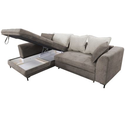 Raztegljiva kotna sedežna garnitura v obliki L LAGOA, leva, z vgrajenim prostorom za shranjevanje, taupe/siva