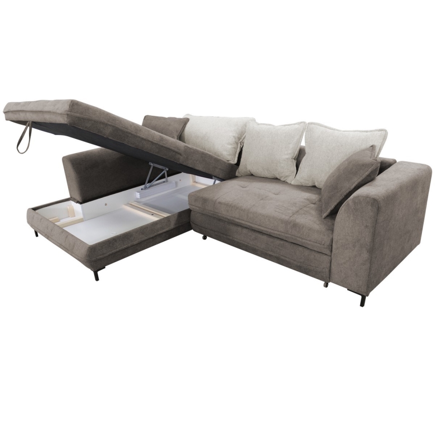 Raztegljiva kotna sedežna garnitura v obliki L LAGOA, leva, z vgrajenim prostorom za shranjevanje, taupe/siva