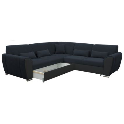 Raztegljiva kotna sedežna garnitura VISEU, levo, z prostorom za shranjevanje, antracit/črna