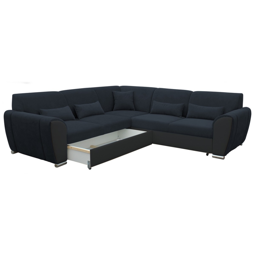 Raztegljiva kotna sedežna garnitura VISEU, levo, z prostorom za shranjevanje, antracit/črna