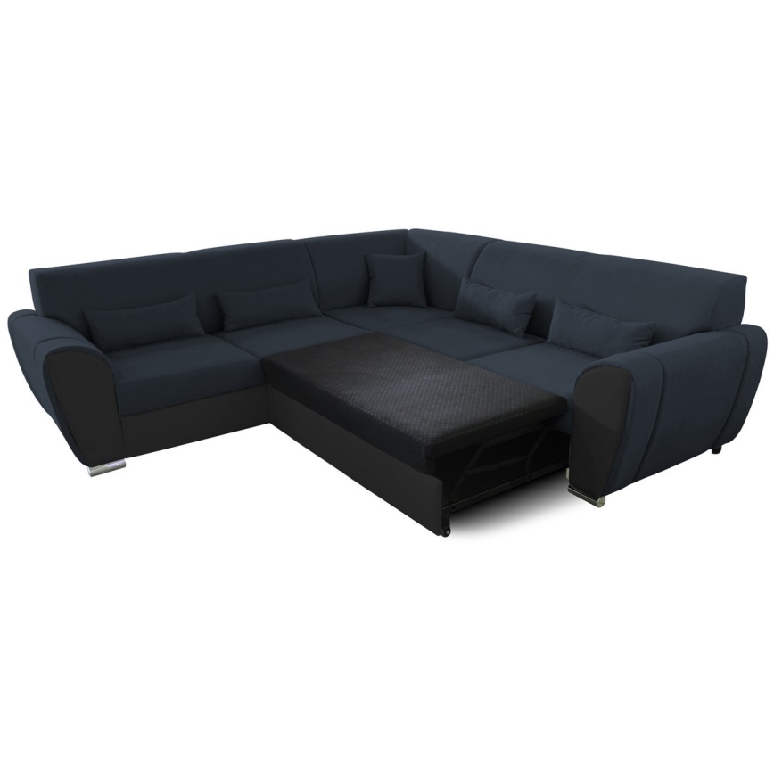 Raztegljiva kotna sedežna garnitura VISEU, levo, z prostorom za shranjevanje, antracit/črna